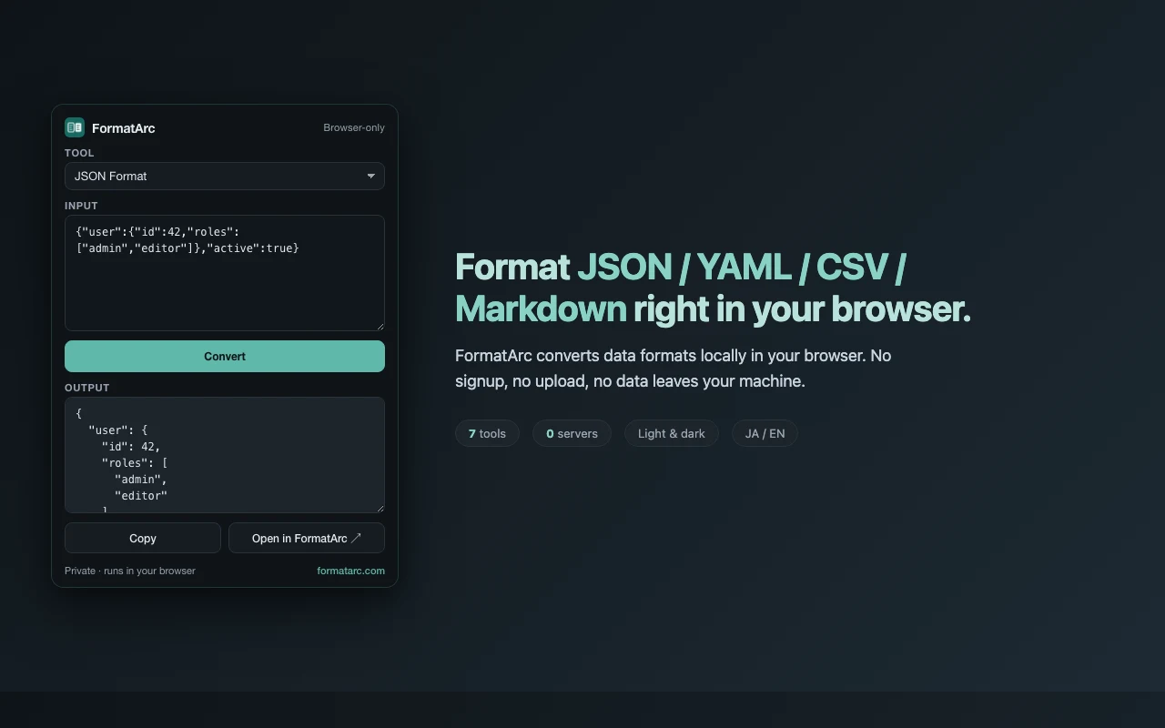 FormatArc Chrome extension popup with promo card