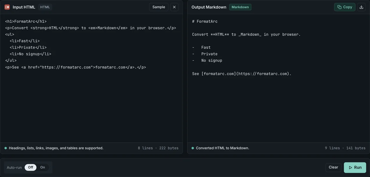 HTML to Markdown conversion result, used for preparing LLM context