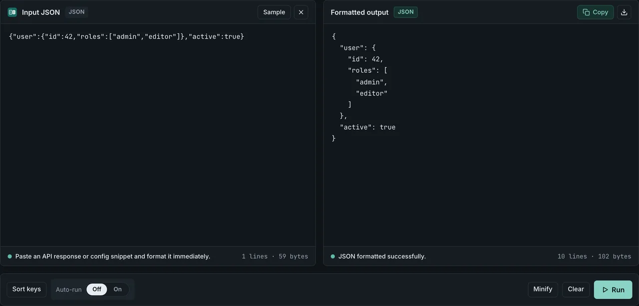 FormatArc JSON Formatter result
