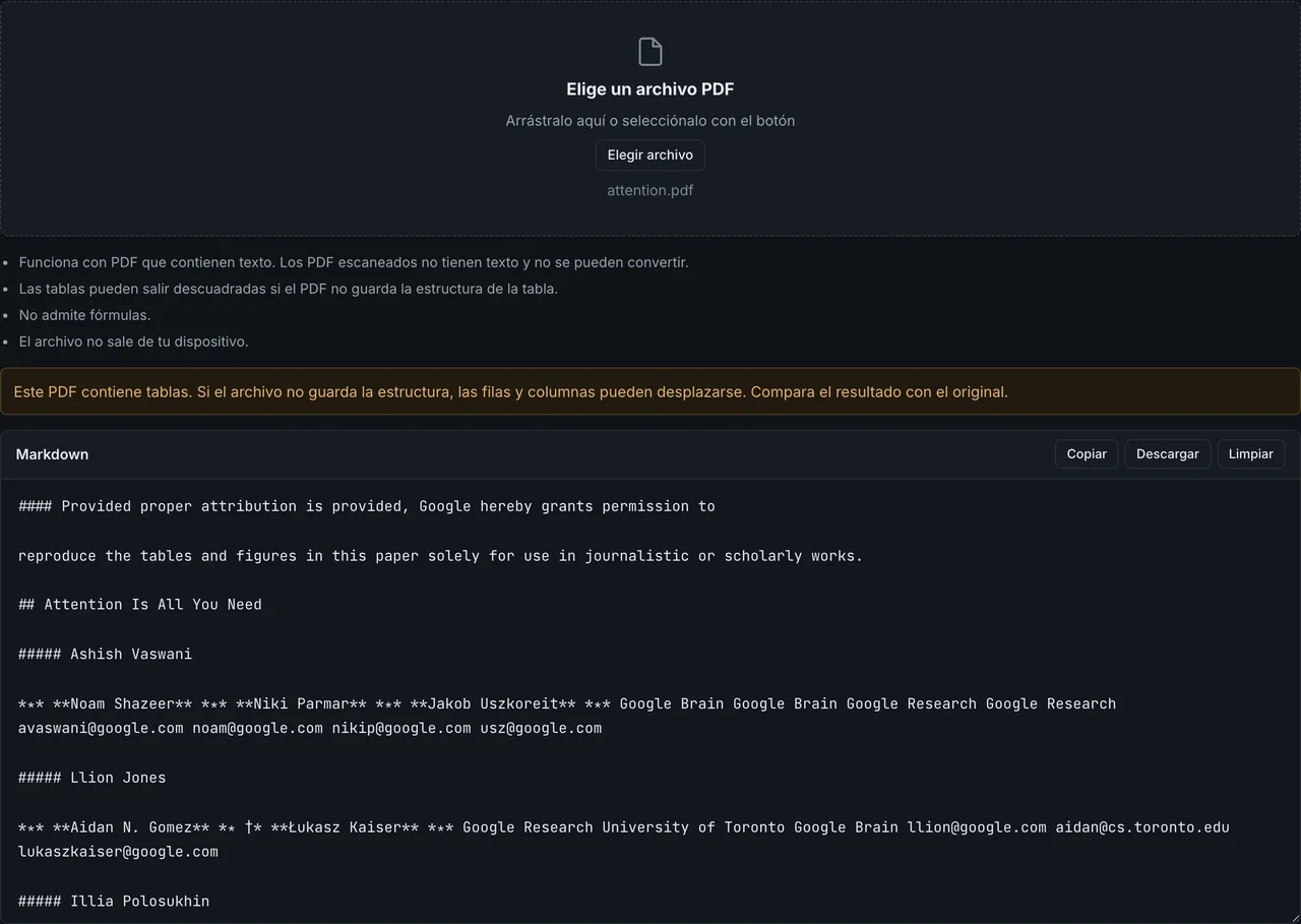 El resultado de convertir un PDF a Markdown mostrado en FormatArc
