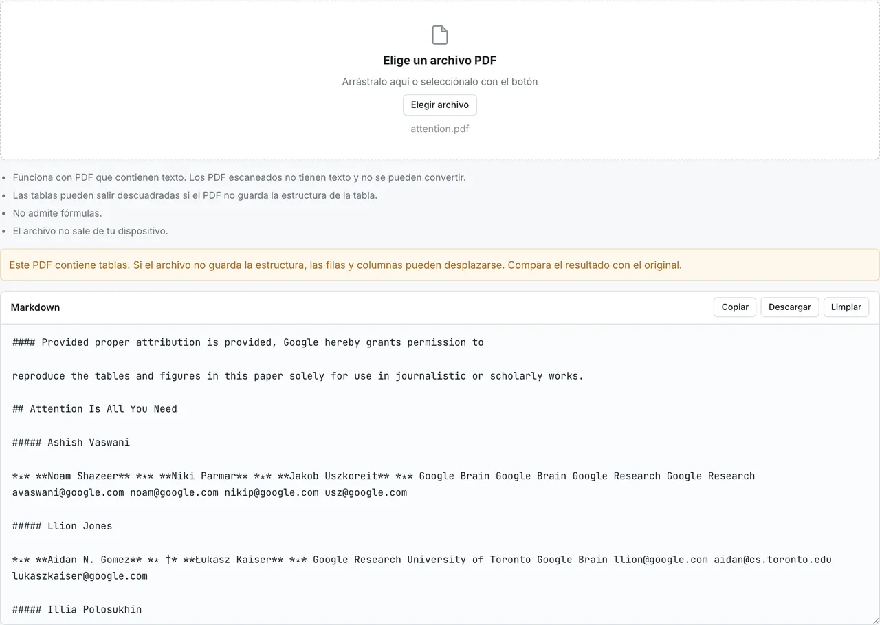 El resultado de convertir un PDF a Markdown mostrado en FormatArc