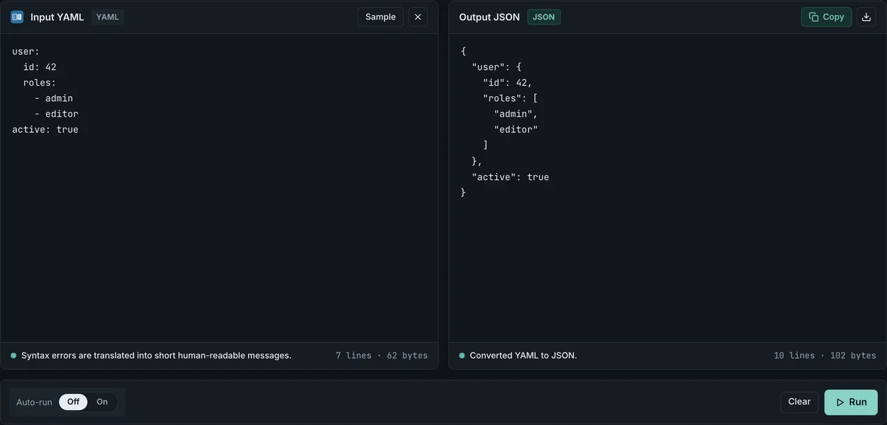 FormatArc YAML to JSON conversion result